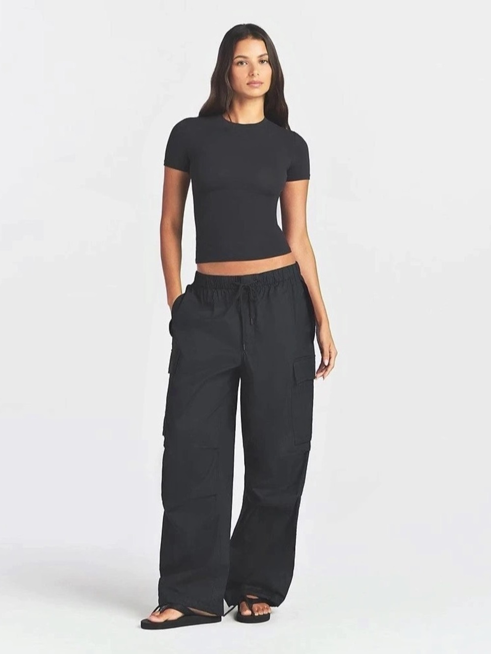 SKIMS 100% Cotton Oversized Cargo Pants Black Large